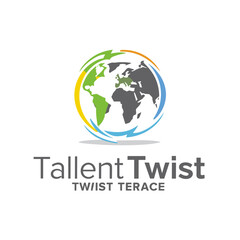 Talent Twist 3 logo _ earth globe with text _ earth globe logo _ earth globe icon _  business logo design _ abstract logo _ Vector logo design 