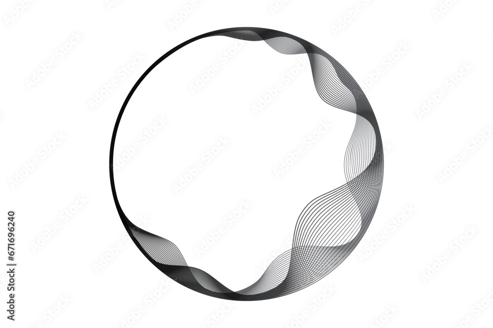 Poster Abstract circle round frame by lines wavy flowing black gradient isolated on transparent background. Vector in concept modern, technology, science, music. 