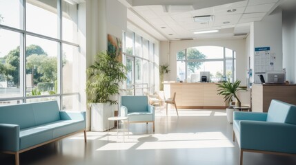 waiting area for patients with doctor appointments in modern healthcare clinic in private practice hopital.