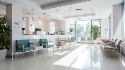 waiting area for patients with doctor appointments in modern healthcare clinic in private practice hopital.