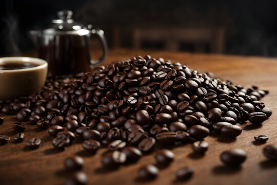Panoramic coffee beans isolated on white and transparent background
