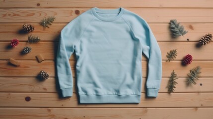 mockup of blank light blue thick sweatshirt with no design
