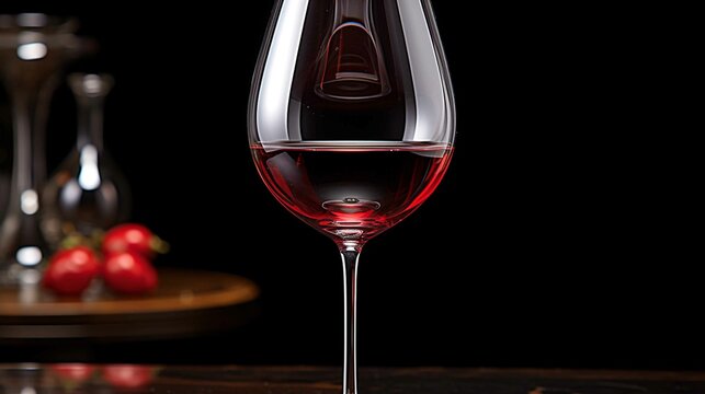 An elegant glass filled with red wine on a table.