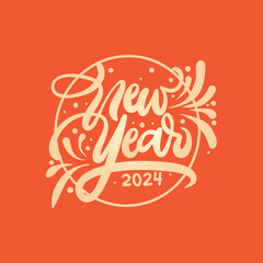 Happy New Year 2024 greeting card vector template. Christmas social media banner design with congratulations. Golden numbers with confetti realistic illustration on white background. Vector