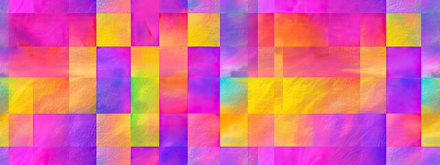 Seamless grungy psychedelic rainbow heatmap checker, chessboard background texture. Trendy 80s pink yellow abstract dopamine dressing fashion motif. Bright colorful neon wallpaper pattern