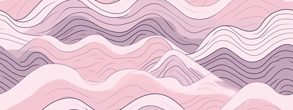 Seamless pastel pink wavy rolling hills doodle pattern. Abstract cute ocean waves line art background texture. Girls's birthday, baby shower, nursery wallpaper design