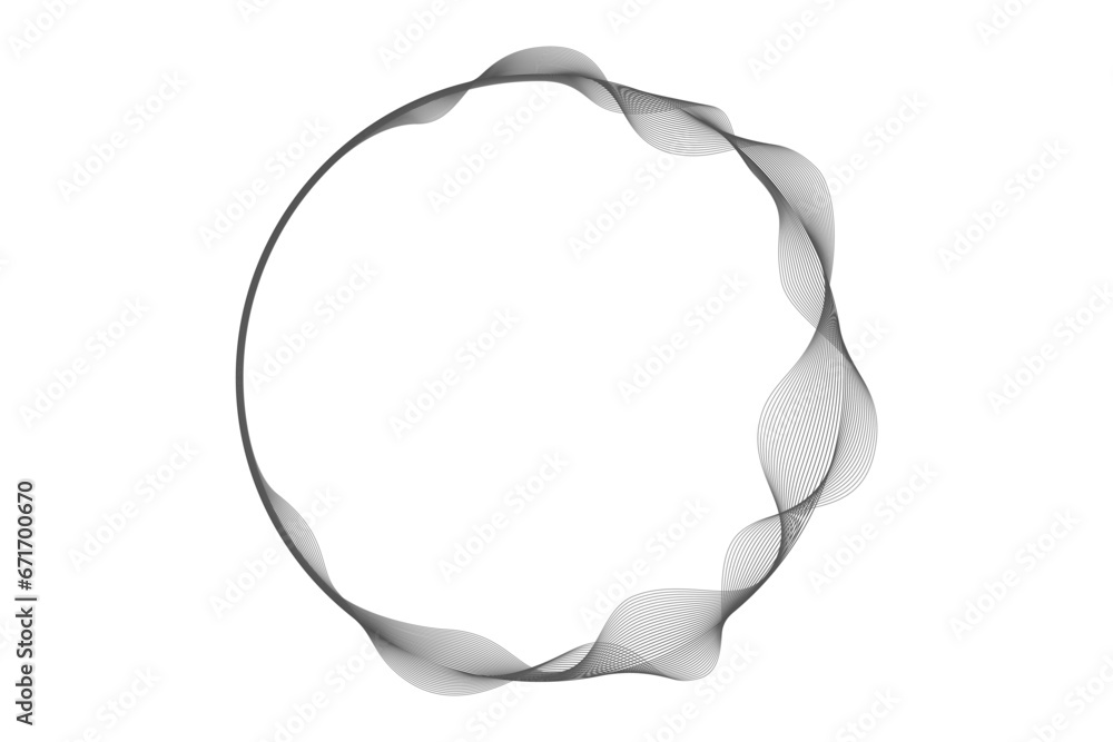 Aufkleber Abstract circle round frame by lines wavy flowing black gradient isolated on transparent background. Vector in concept modern, technology, science, music. 