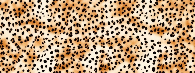 Seamless soft fluffy leopard print, cheetah spots African safari wildlife camouflage pattern. Realistic golden brown long pile animal skin rug, fur coat fashion background texture - obrazy, fototapety, plakaty