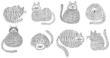 Set of cute cartoon cats. Hand drawn illustration in doodle style isolate on white collection.