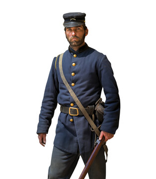 Civil war soldier -  Blue uniform - Transparent PNG background. Illustrated and colorized. Colorized and restored old photography style. 