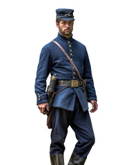 Civil war soldier -  Blue uniform - Transparent PNG background. Blue Cap. Colorized and restored old photography style.  - obrazy, fototapety, plakaty