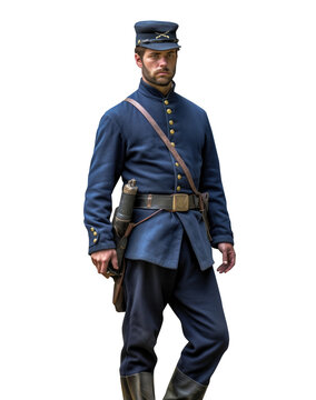 Civil war soldier -  Blue uniform - Transparent PNG background. Blue Cap. Colorized and restored old photography style. 