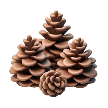 Pine cones isolated on white background. 3D render made of clay