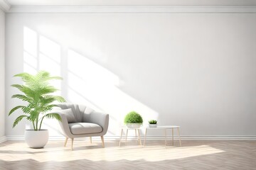 White empty room with plant. Living room interior. 