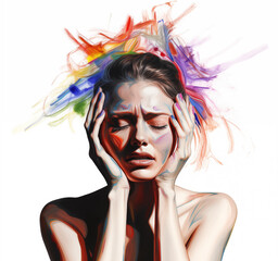 Migraine Or Headache Of A Woman. Generative AI