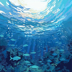 Fototapeta na wymiar Illustration of painting ocean light blue background