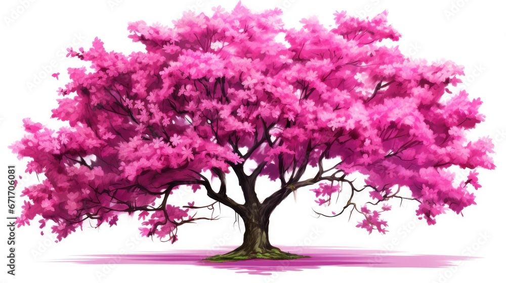 Aufkleber a painting of a pink tree on a white background with a shadow of the tree in the middle of the pictu