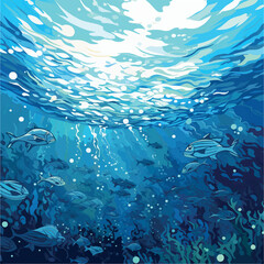  Illustration of  painting ocean light blue background