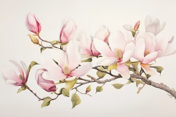Foto op Canvas An artwork depicting delicate blooms of magnolia flowers and their branches in watercolor. Generative AI © Arnav