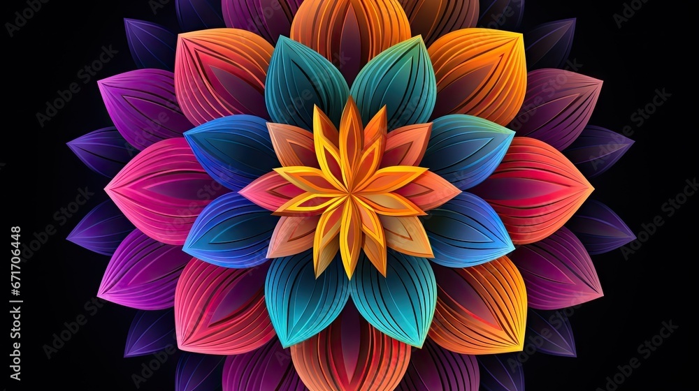 Poster a multicolored flower on a black background with a black background and a black background with a re