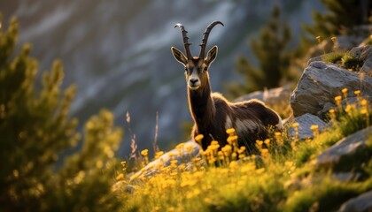 Photo of a Chamois Standing Tall in the Lush Green Grass