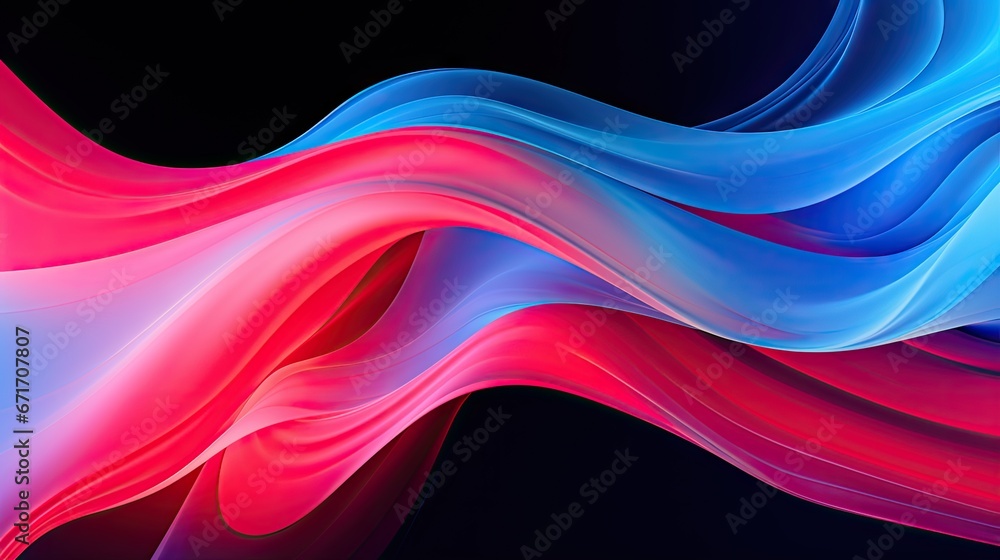 Poster a close up of a blue and pink wave on a black background with a red and blue wave on the left side o