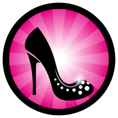 Vector illustration logo of a high heel with diamonds and pink background
