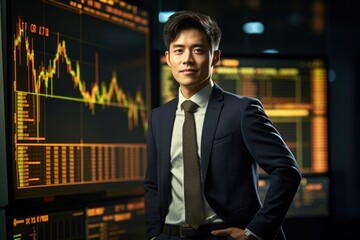 Fototapeta premium Asian Man Financial Advisor Employment Attractive Backdrop Generative AI