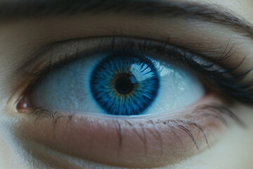 Fototapeta premium Macro image of human blue eye Generative AI