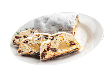 christmas Stollen dessert sweet baking treat new year and christmas meal food snack on the table copy space food background rustic top view