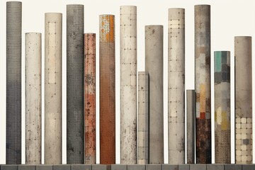 Mixed media artwork depicting concrete columns arranged like a graph. Generative AI - obrazy, fototapety, plakaty