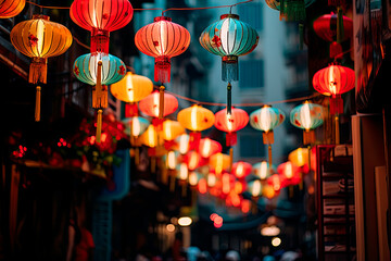 Obraz na płótnie Canvas Chinese new year lanterns in china town in the street