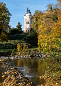 Castle Zleby from distance of its own park, late autumn