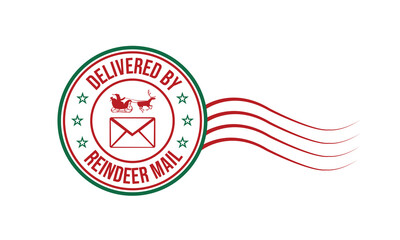 Delivered by Reindeer mail Christmas north pole rubber stamp design on white background