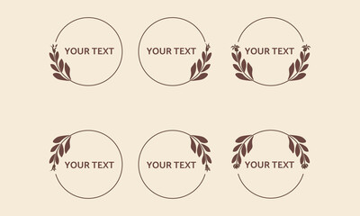 set of flower leaf wreath vector decoration element for text frame border in circle shape. laurel wreath border frame with floral leaf decoration