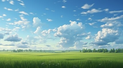 Fototapeta na wymiar a beautiful cloudy blue sky with green field