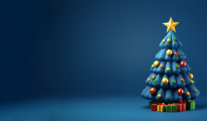 3D animation Christmas Tree on a bluebackground