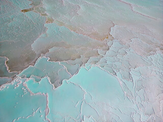 Aerial close up of lithium fields / evaporation ponds in the highlands of northern Argentina, South...