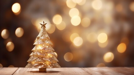 Pine Christmas decoration with bokeh gold light background
