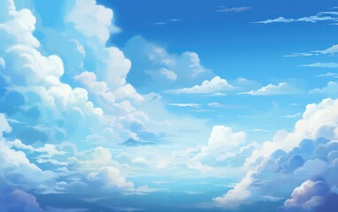 Gorgeous summer sky in shades of blue, adorned with fluffy white clouds