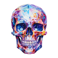 Watercolor Crystal Skull Isolated on Transparent Background, PNG