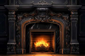 Generative AI illustration of Haussmann style fireplace in illustration style. digital art architecture