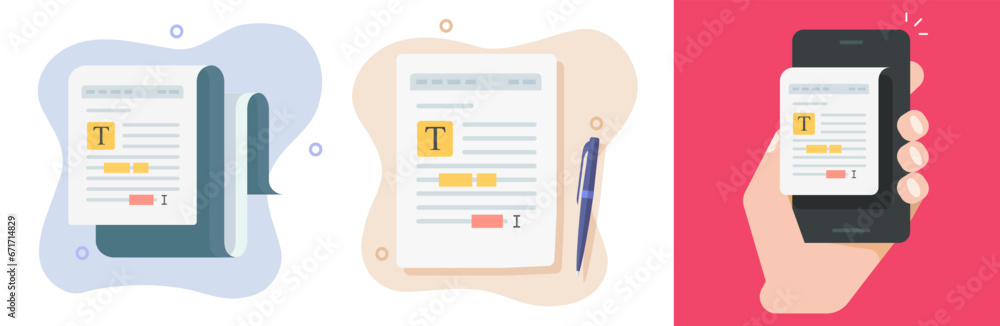 Aufkleber text document editor app software on mobile cell phone icon vector flat cartoon graphic, spell check