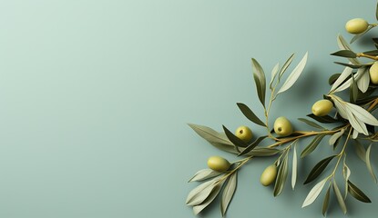 background of olives on branches with space for advertising, concept of cosmetology, healthy food