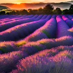 Zelfklevend Fotobehang lavender field at sunrise © ehtasham