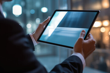Digital Banking  - Businessman holding a Tablet in his Hands - AI Generated
