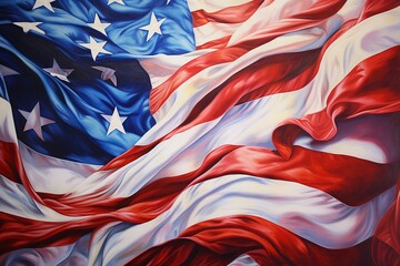 A close-up of a waving American flag - obrazy, fototapety, plakaty
