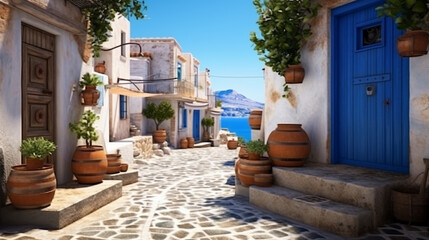traditional greek house HD 8K wallpaper Stock Photographic Image  - obrazy, fototapety, plakaty