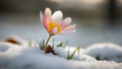 First blooming flower in the snow