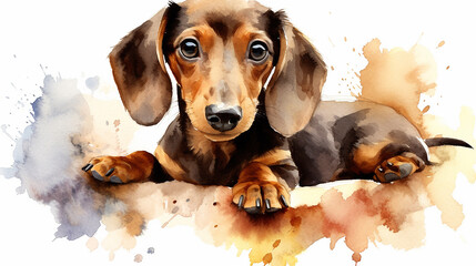 Dachshund cachorro aquarela  - obrazy, fototapety, plakaty